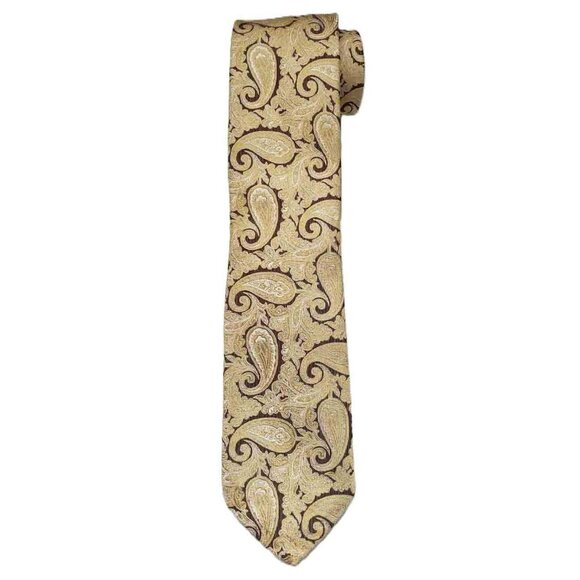 Robert Talbott Silk Jacquard Tie Yellow Brown White Paisley Men's - Picture 1 of 1